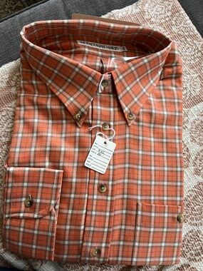 Men's Orange Plaid Button-Down Shirt - Casual Long Sleeve